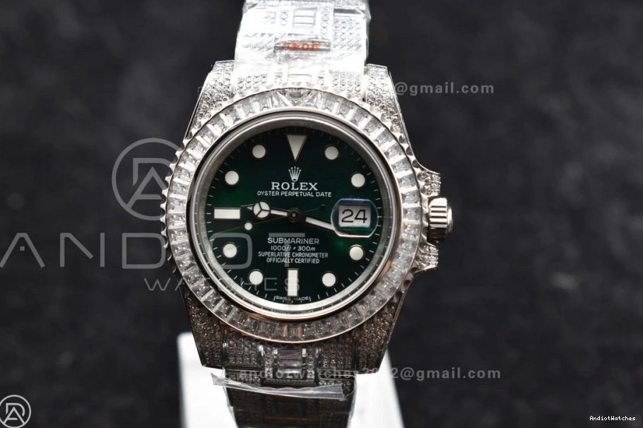 Diamonds on Bracelet VR Submariner Green SS Edition Full 1150 Dial on Minimalist Best AMGF 40mm 0426